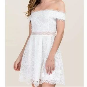 Francesca’s off the shoulder white lace dress
